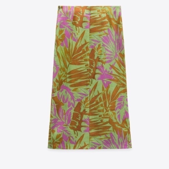 Zara NWT Linen Tropical Print Midi Skirt - Picture 11 of 14
